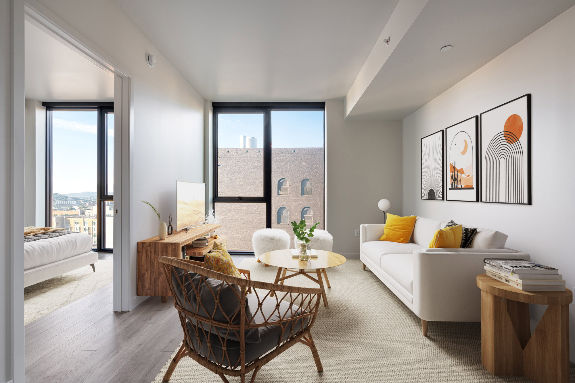A living room at The George apartments in San Francisco, CA