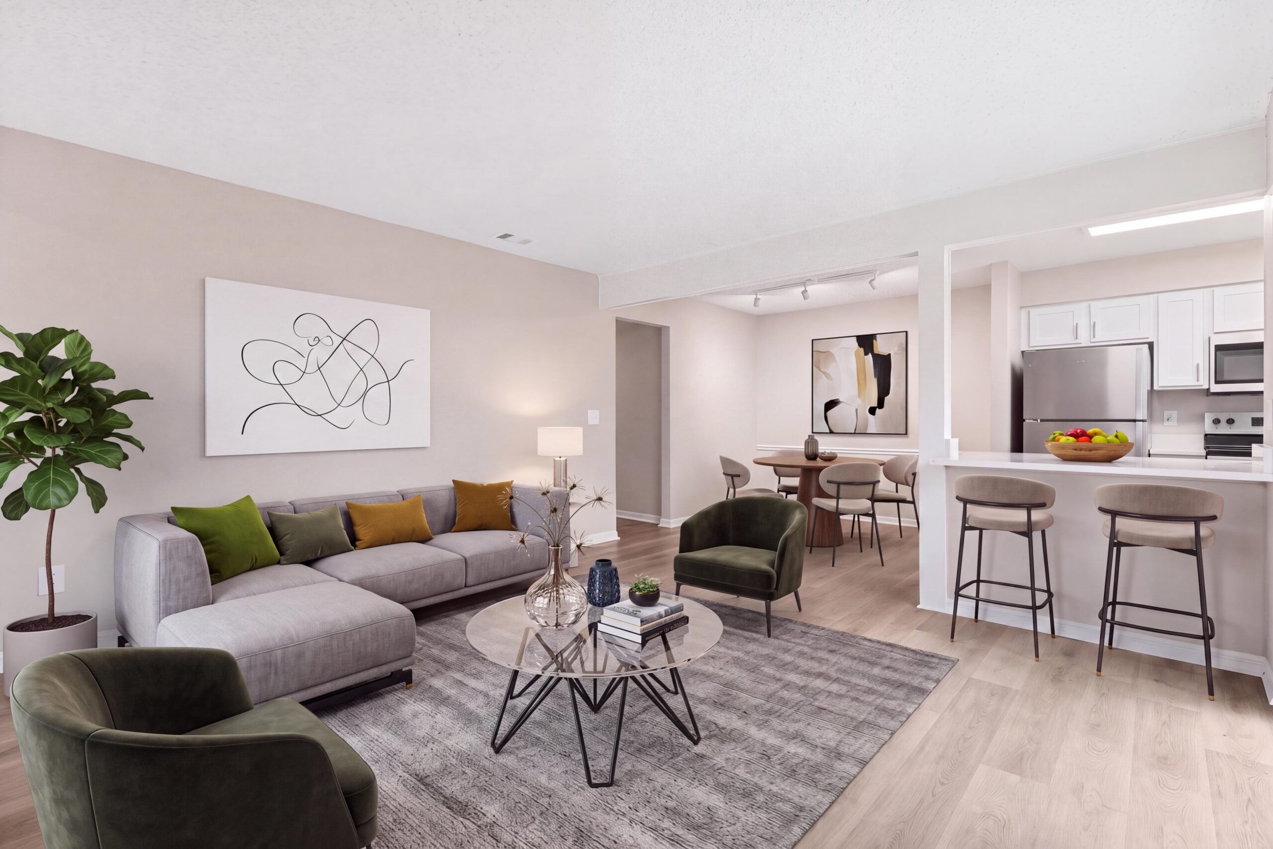 Open-concept living space with ample natural lighting