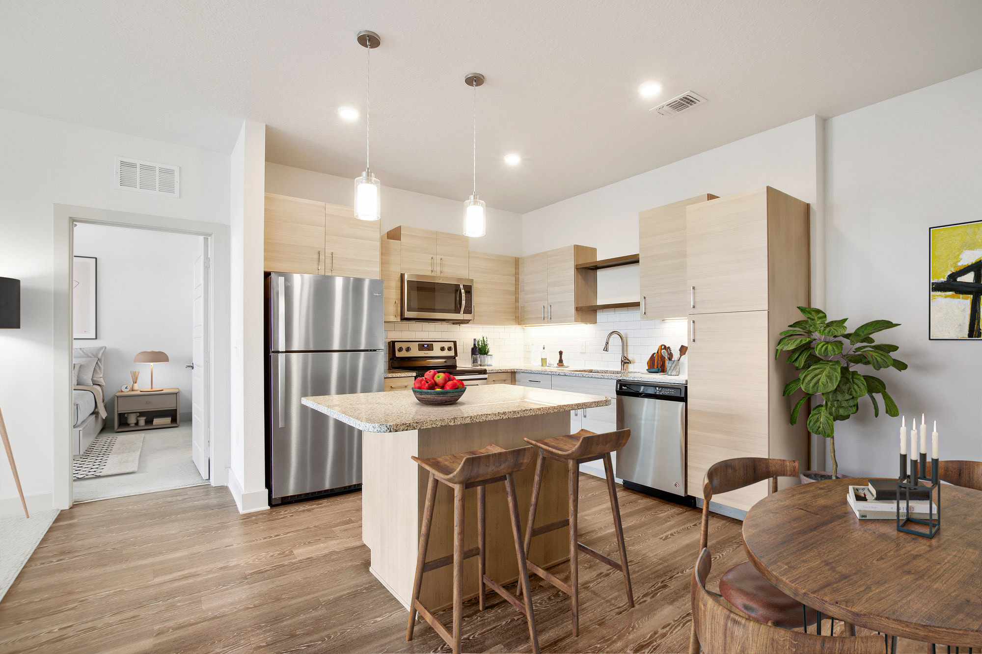 A kitchen in Domain luxury apartments in Kissimmee, Florida.