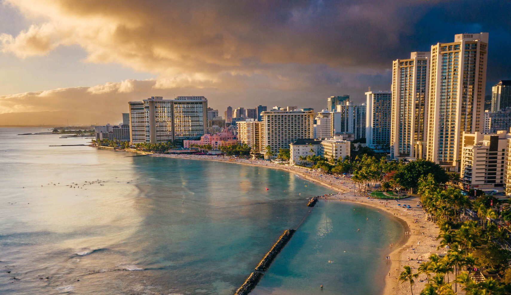 Waikiki Beach at sunset.
