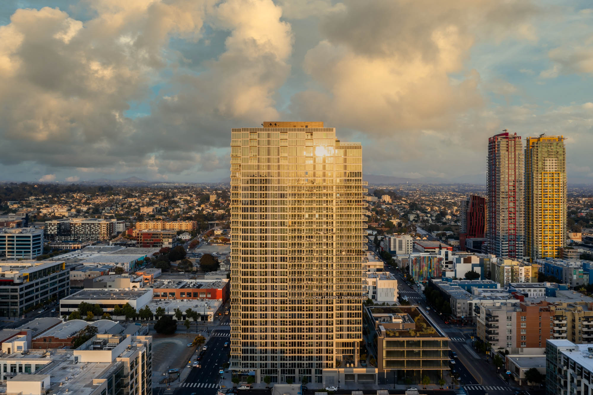 An exterior image of The Merian apartments in San Diego, California.