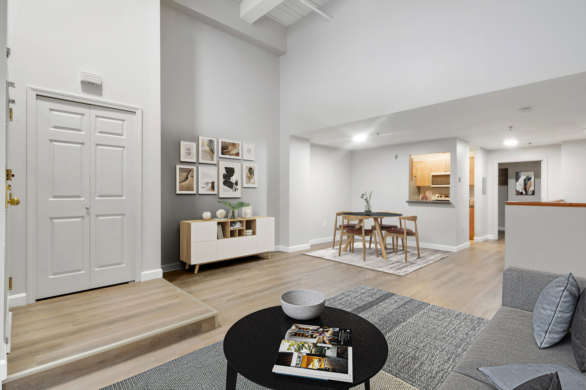 The living area in a KBL apartment in Boston, Massachusetts.