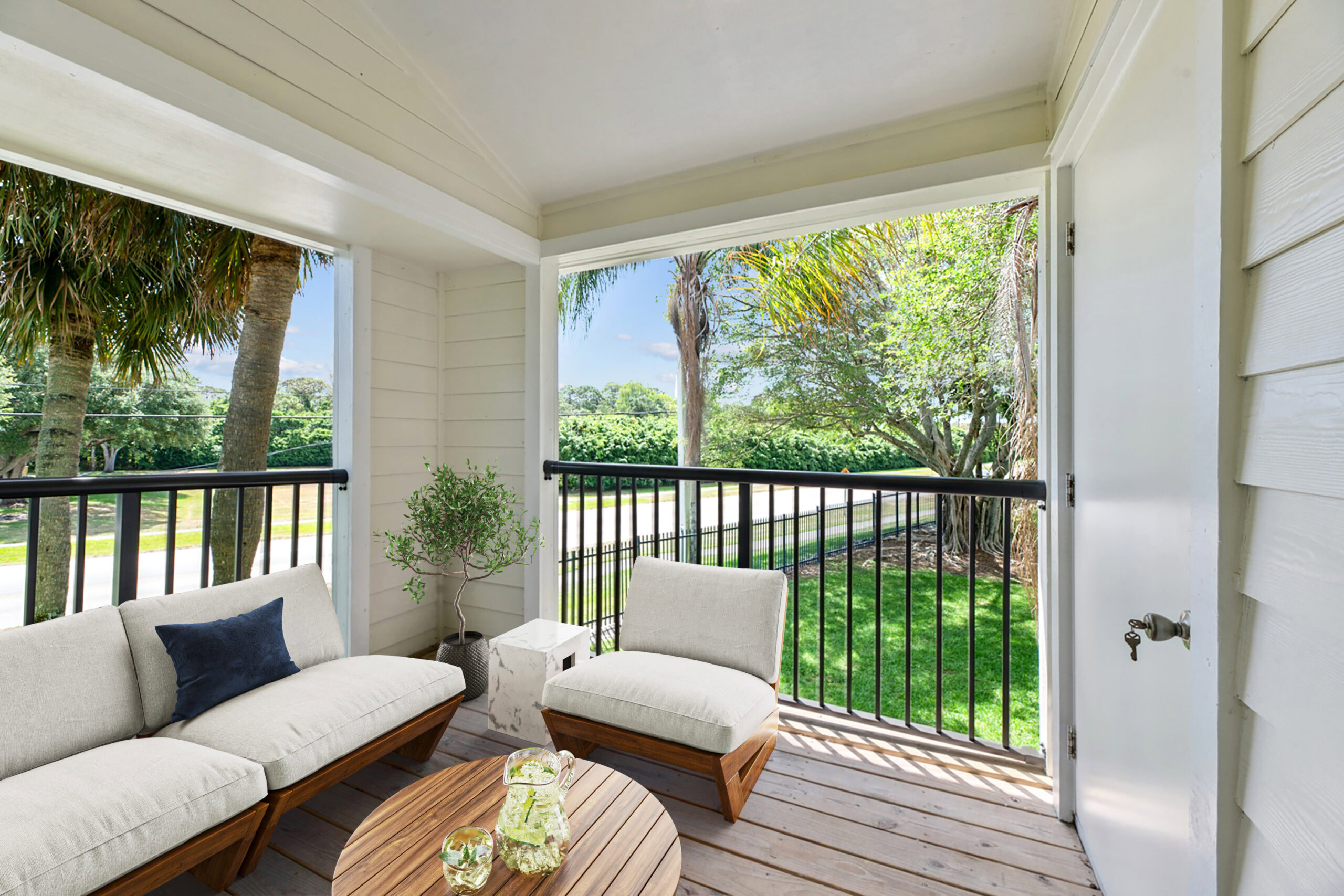 Spacious outdoor patio with furniture