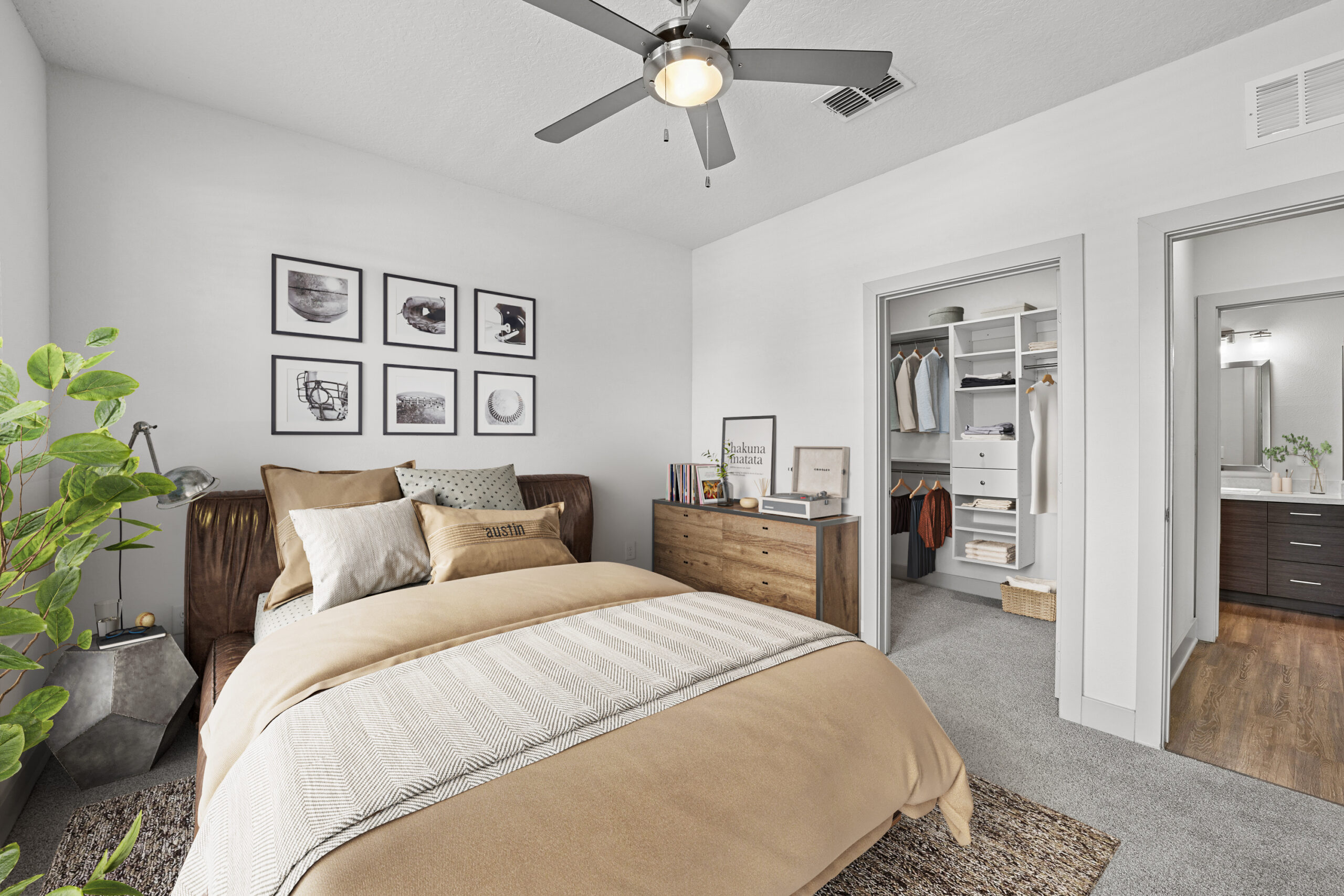 Bedroom with ample natural lighting and closet space