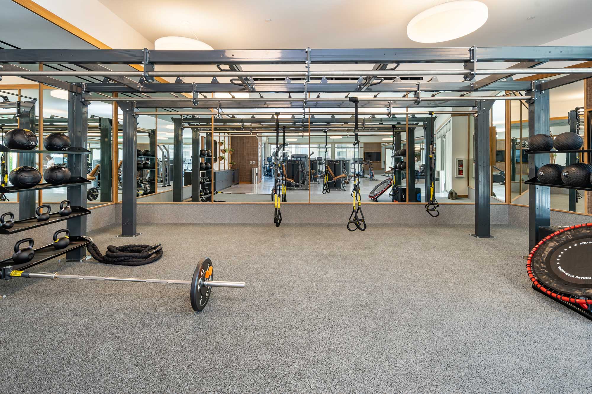 Fully outfitted fitness center.