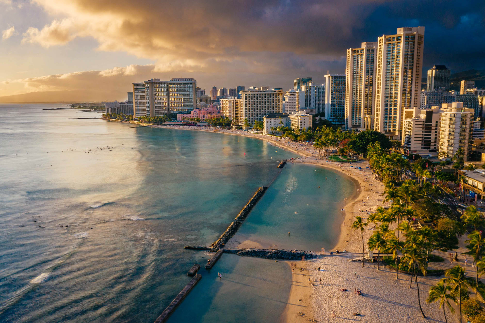 Aerial shot of Waikiki beach.