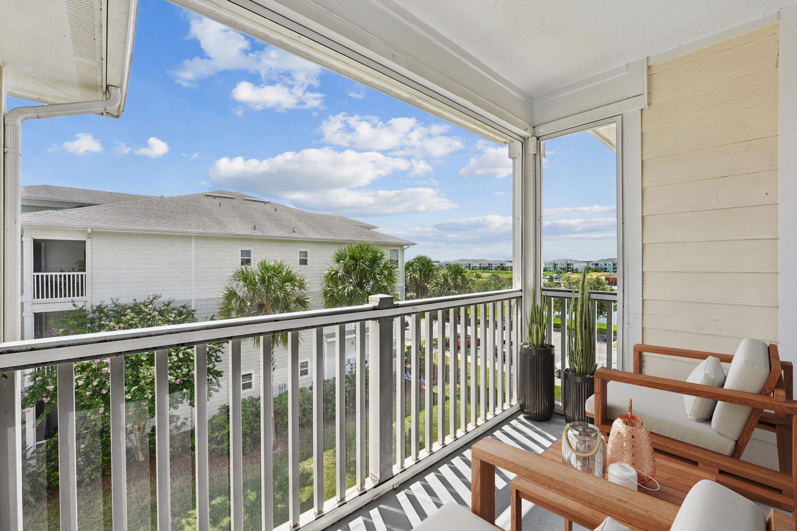 Outdoor balcony with patio furniture