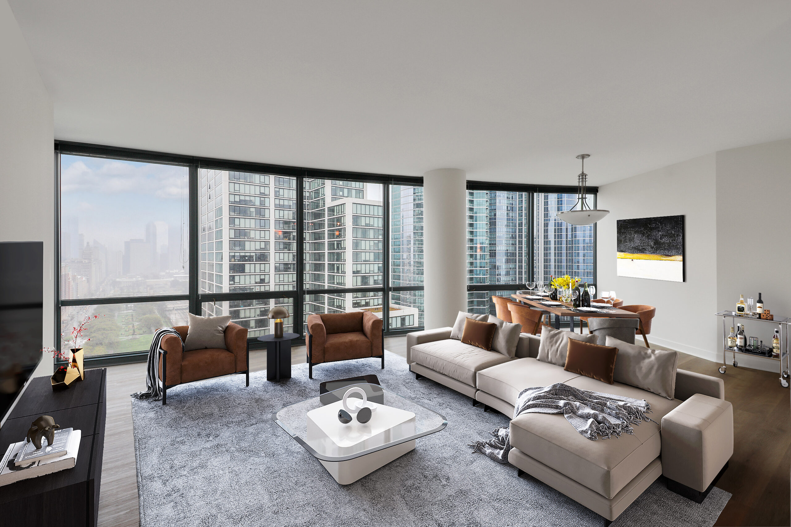 Spacious Downtown Chicago home with floor to ceiling windows with amazing skyline views