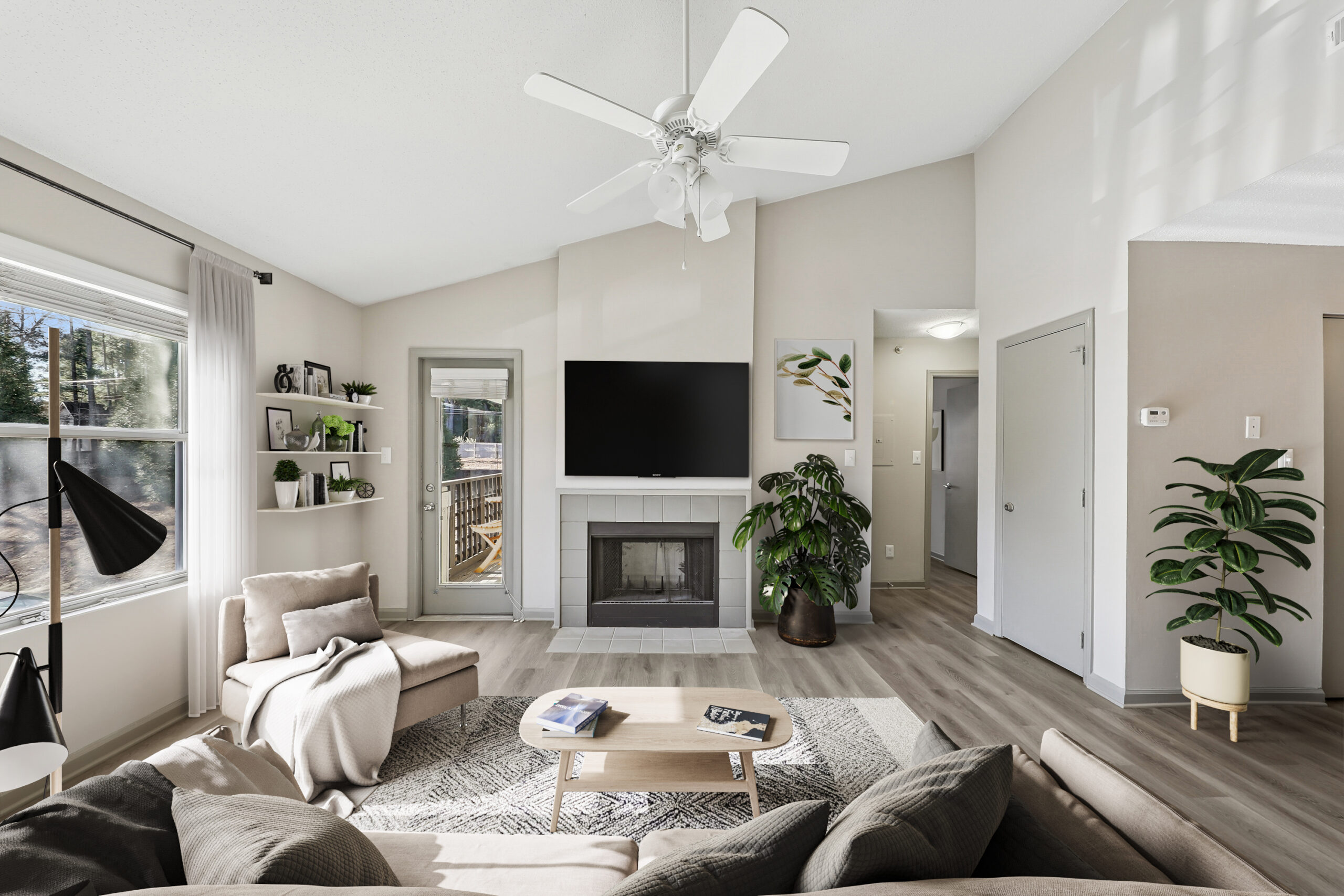 Living room with ample natural lighting