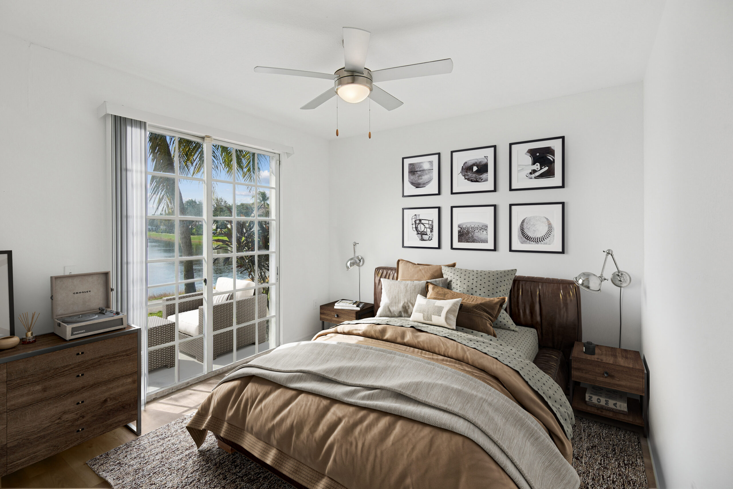 Bright bedroom with patio to allow natural lighting with stunning lake views